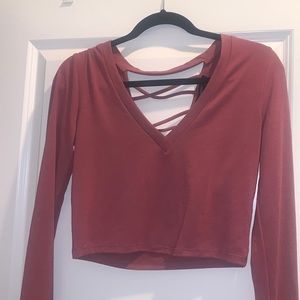 Mauve long sleeve straps back crop top
